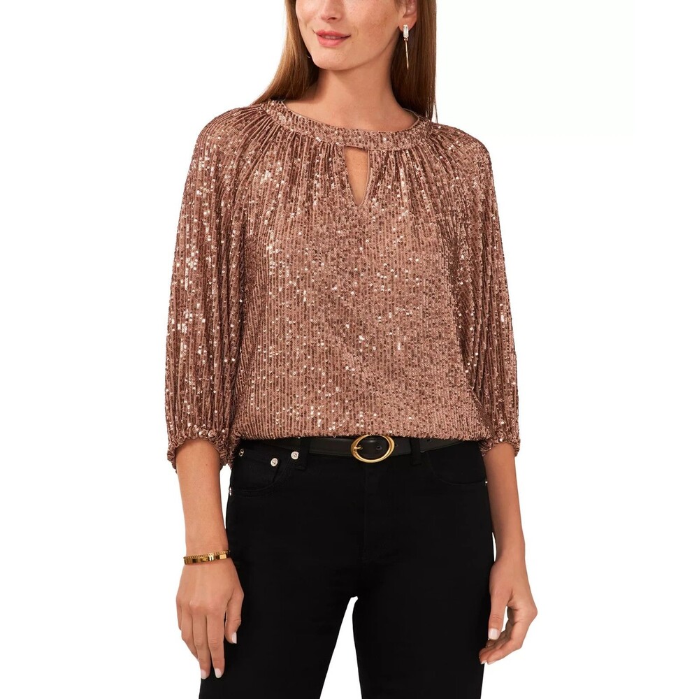 Vince Camuto Women’s Sequin Keyhole Raglan Sleeve Top – Size Small – Foxtrot